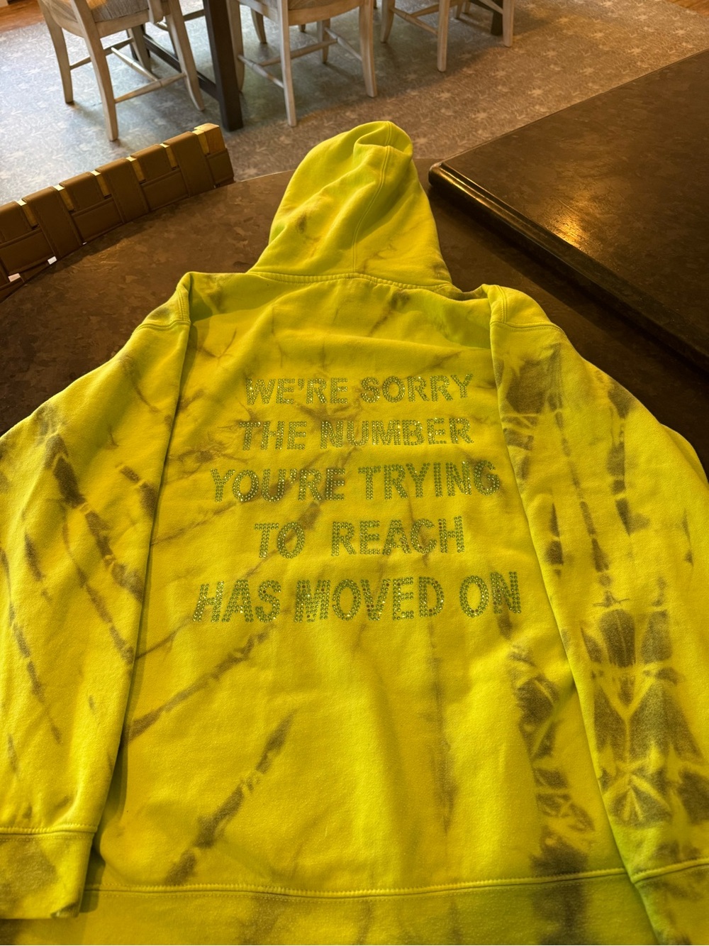 Boys Lie Neon Yellow Tie-Dye Hoodie with Rhinestone Back Text